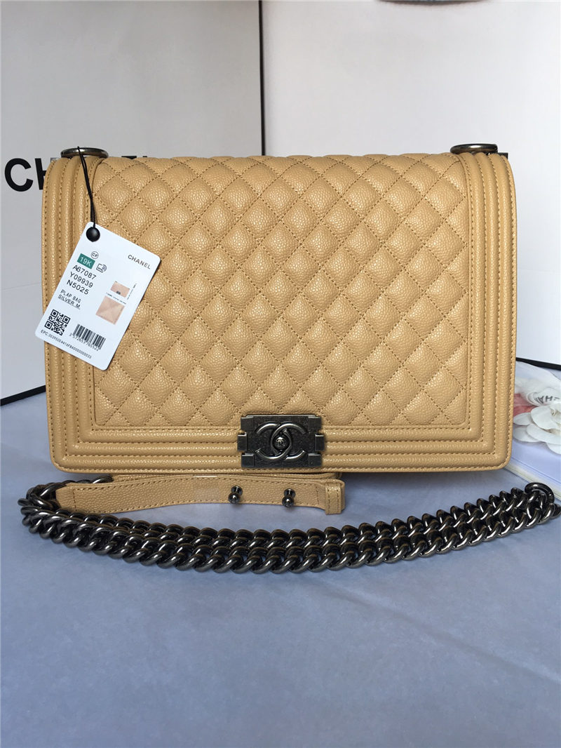 MAXI BOY Chanel HANDBAG Grained Calfskin Beige High