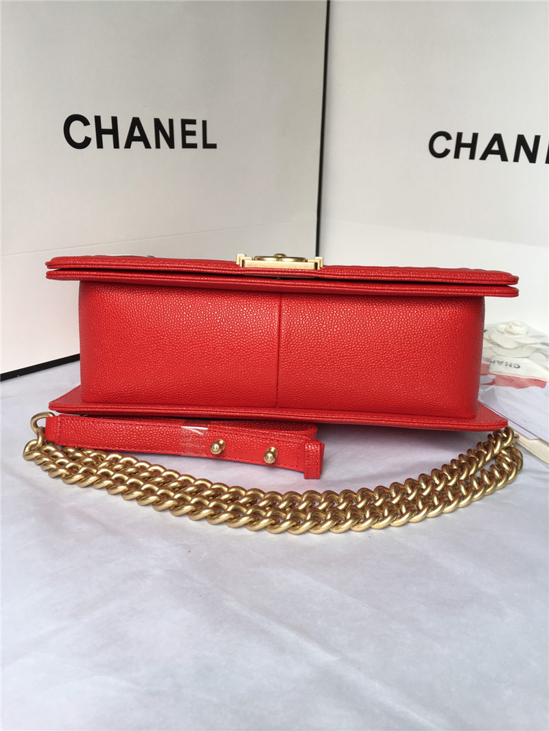 MAXI BOY Chanel HANDBAG Grained Calfskin Red High