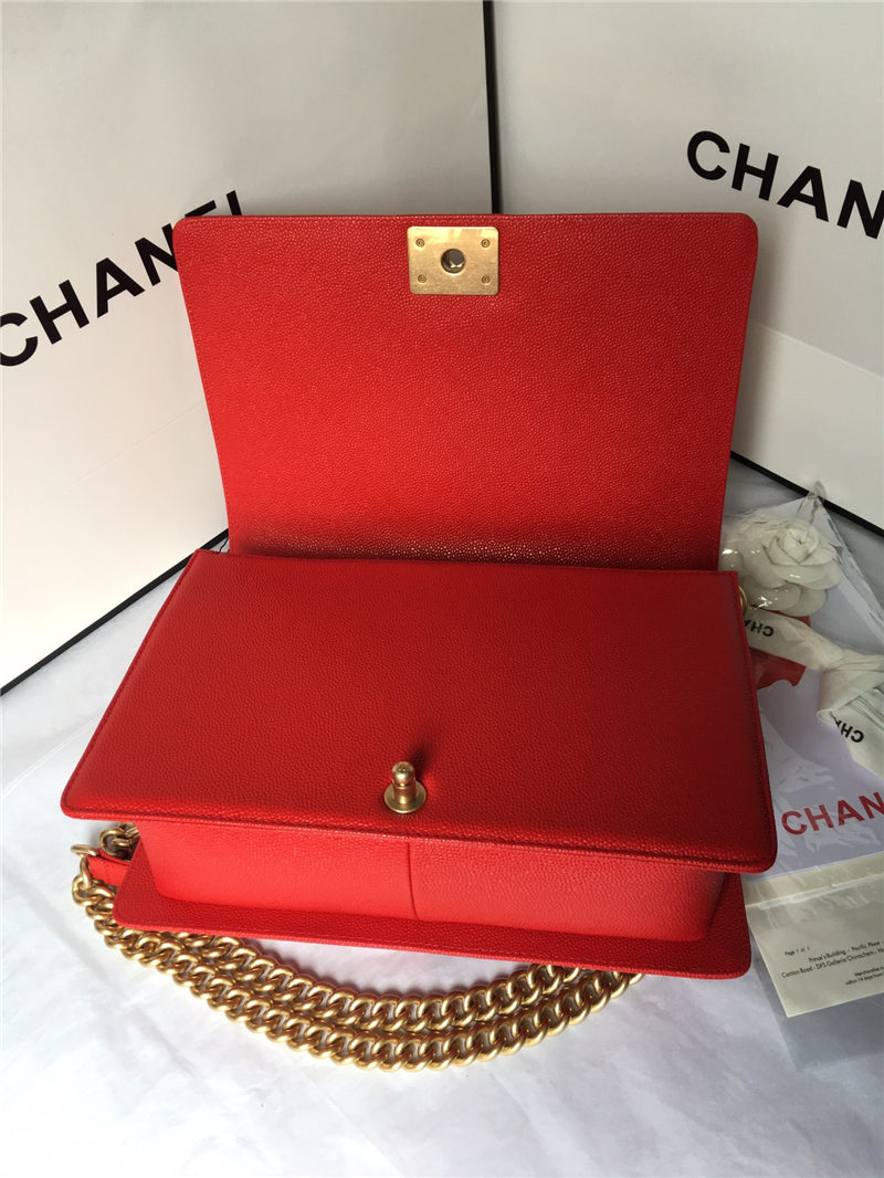 MAXI BOY Chanel HANDBAG Grained Calfskin Red High