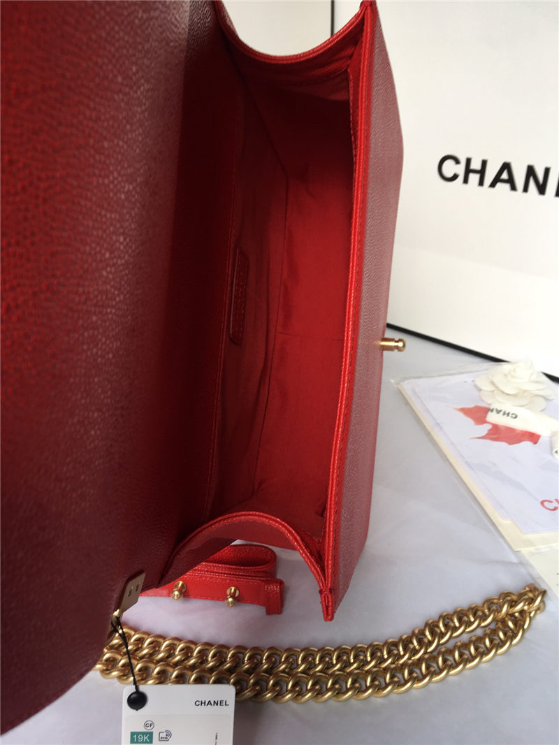 MAXI BOY Chanel HANDBAG Grained Calfskin Red High