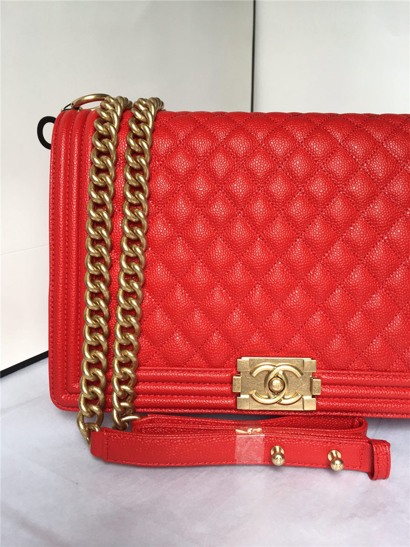 MAXI BOY Chanel HANDBAG Grained Calfskin Red High