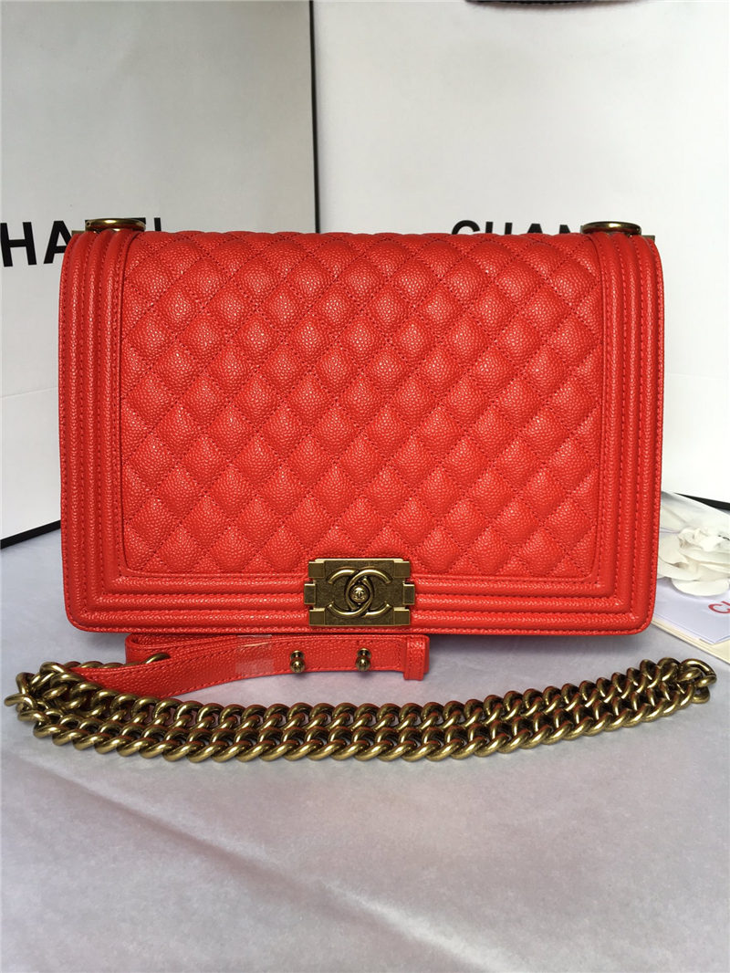 MAXI BOY Chanel HANDBAG Grained Calfskin Red High