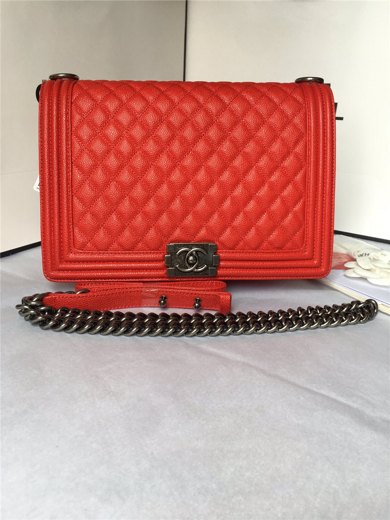 MAXI BOY Chanel HANDBAG Grained Calfskin Red High