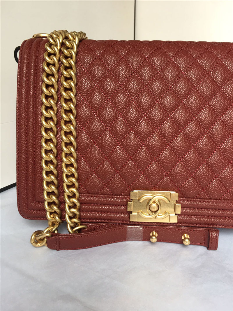 MAXI BOY Chanel HANDBAG Grained Calfskin Burgundy High