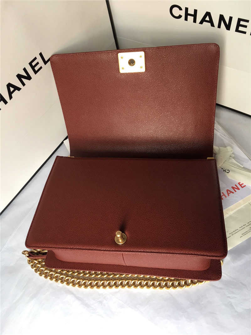 MAXI BOY Chanel HANDBAG Grained Calfskin Burgundy High