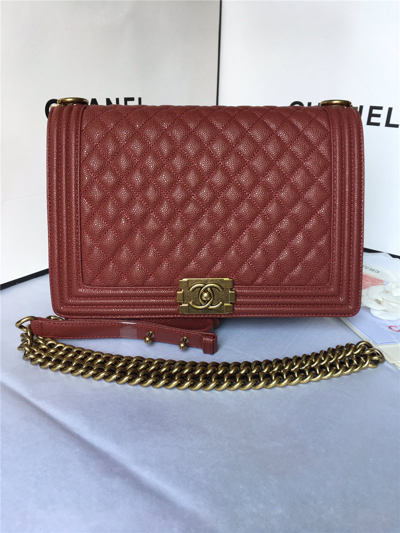 MAXI BOY Chanel HANDBAG Grained Calfskin Burgundy High