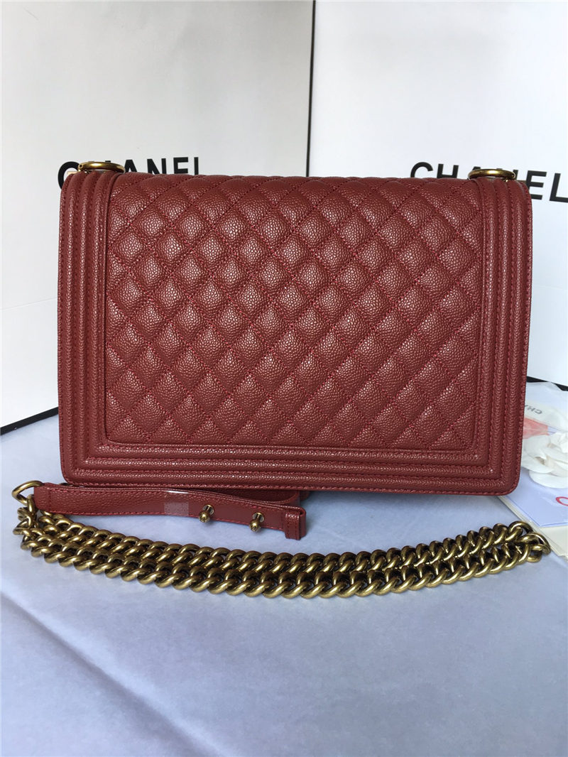 MAXI BOY Chanel HANDBAG Grained Calfskin Burgundy High