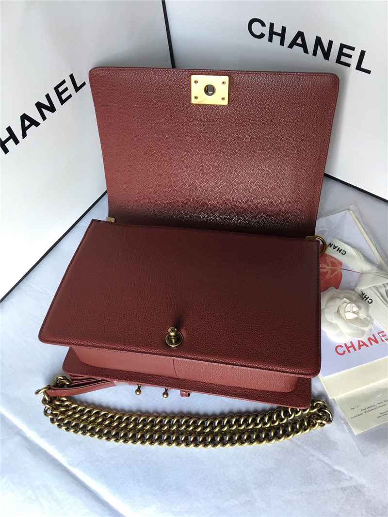 MAXI BOY Chanel HANDBAG Grained Calfskin Burgundy High