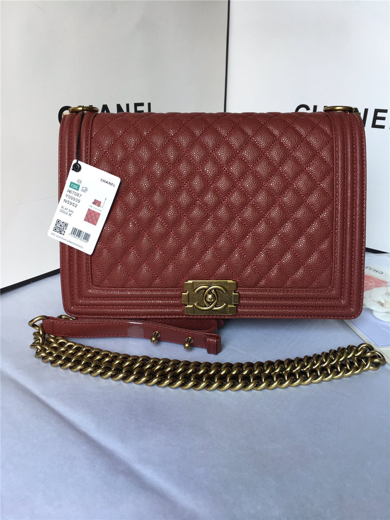 MAXI BOY Chanel HANDBAG Grained Calfskin Burgundy High