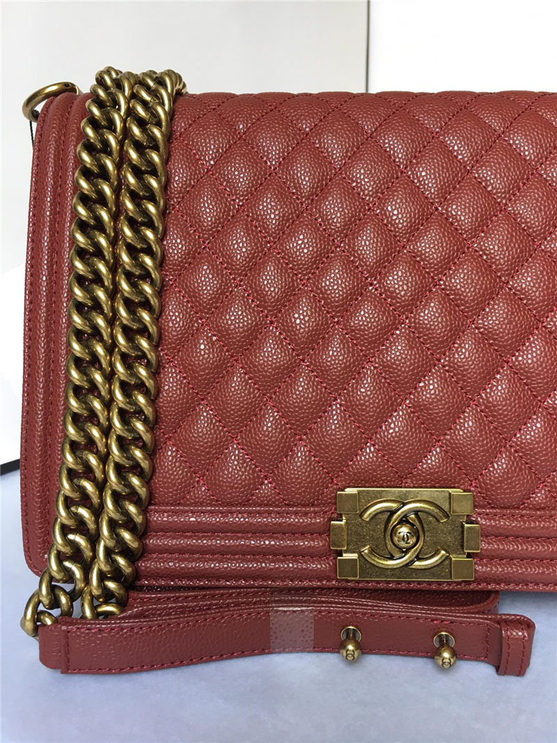 MAXI BOY Chanel HANDBAG Grained Calfskin Burgundy High