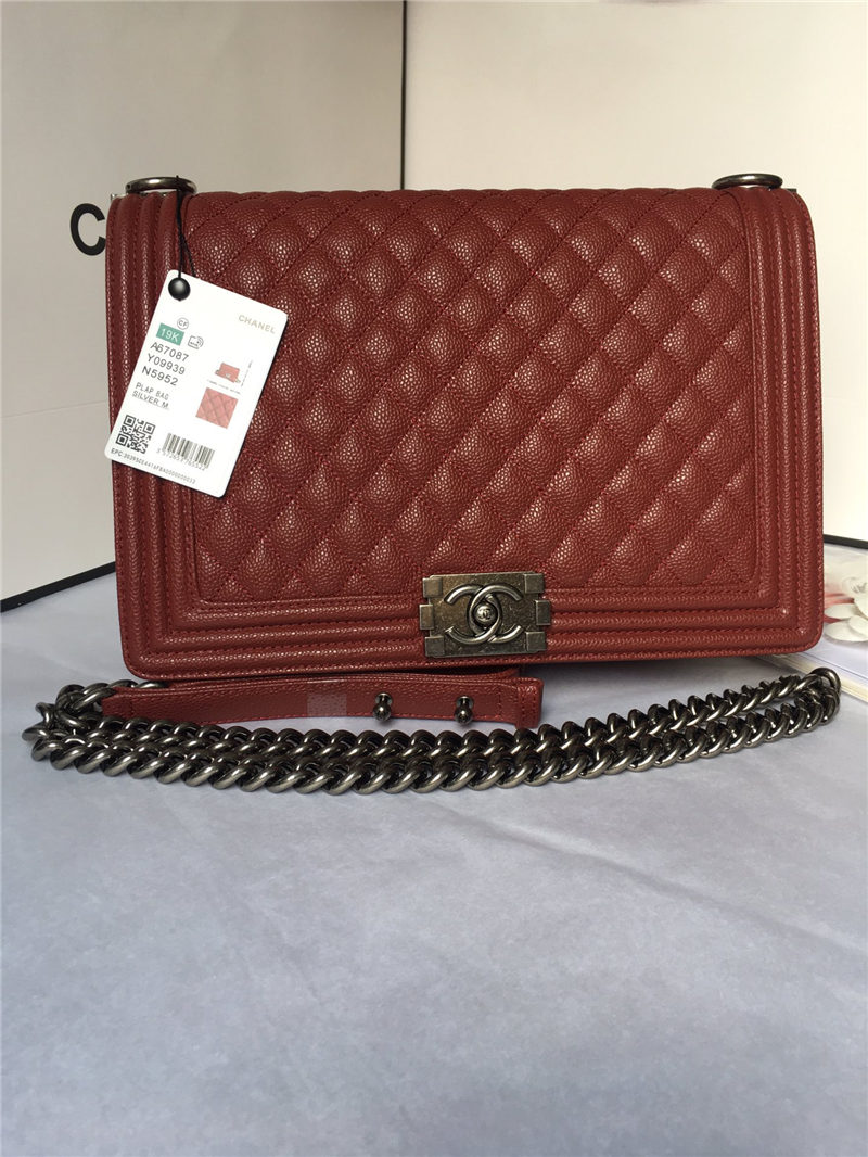 MAXI BOY Chanel HANDBAG Grained Calfskin Burgundy High