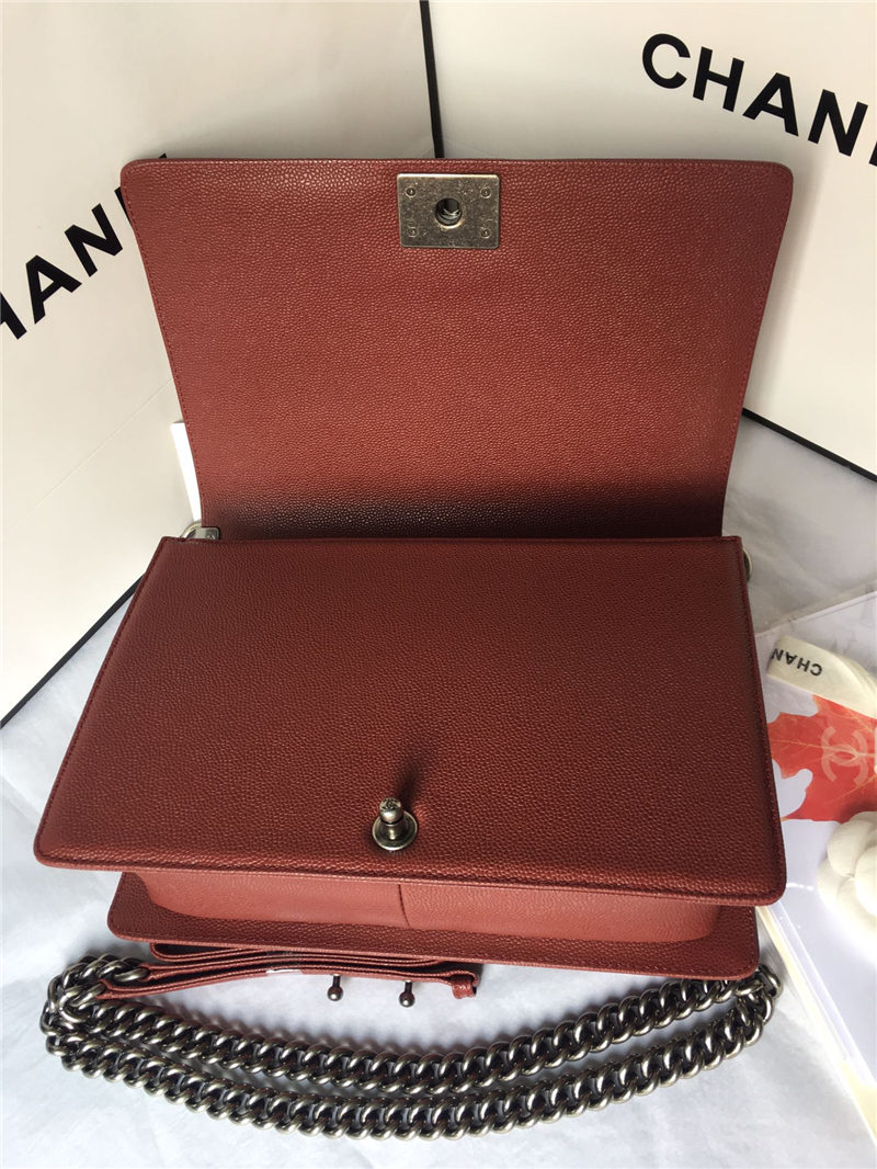 MAXI BOY Chanel HANDBAG Grained Calfskin Burgundy High