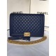 MAXI BOY Chanel HANDBAG Grained Calfskin Navy Blue High