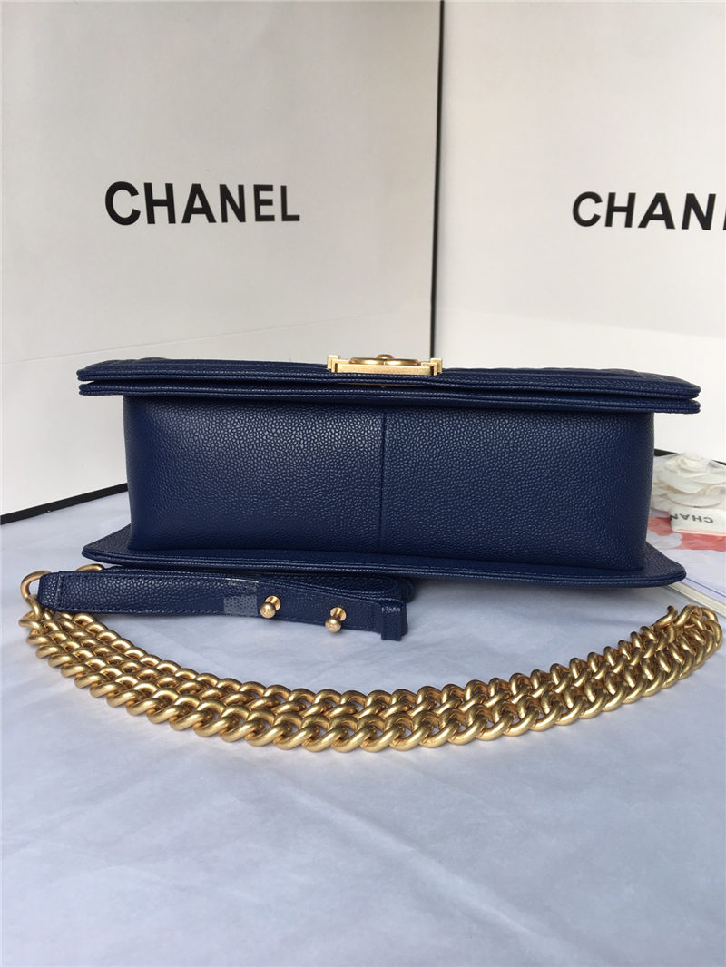 MAXI BOY Chanel HANDBAG Grained Calfskin Navy Blue High