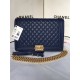 MAXI BOY Chanel HANDBAG Grained Calfskin Navy Blue High