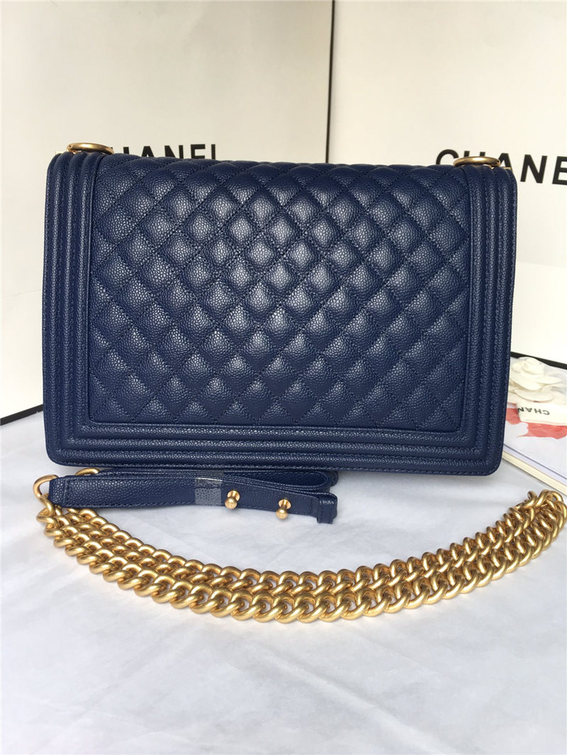 MAXI BOY Chanel HANDBAG Grained Calfskin Navy Blue High