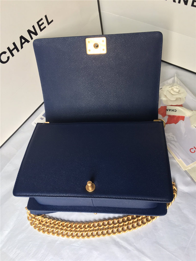 MAXI BOY Chanel HANDBAG Grained Calfskin Navy Blue High