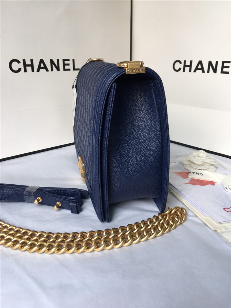 MAXI BOY Chanel HANDBAG Grained Calfskin Navy Blue High