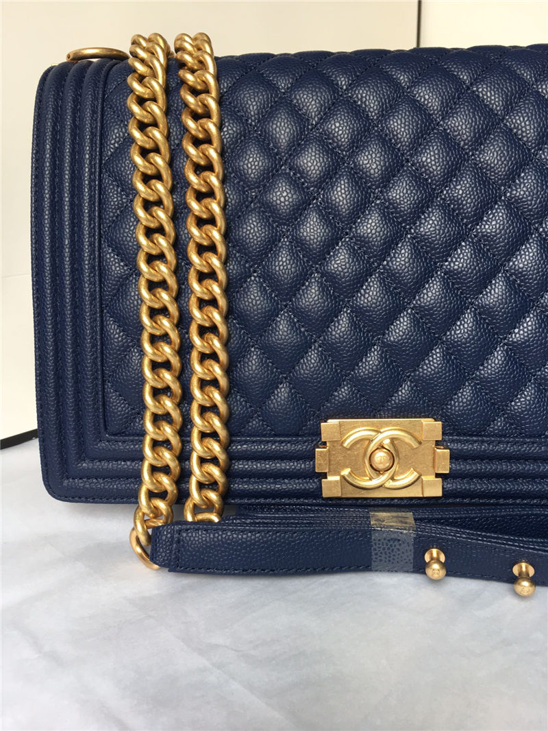 MAXI BOY Chanel HANDBAG Grained Calfskin Navy Blue High