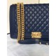 MAXI BOY Chanel HANDBAG Grained Calfskin Navy Blue High