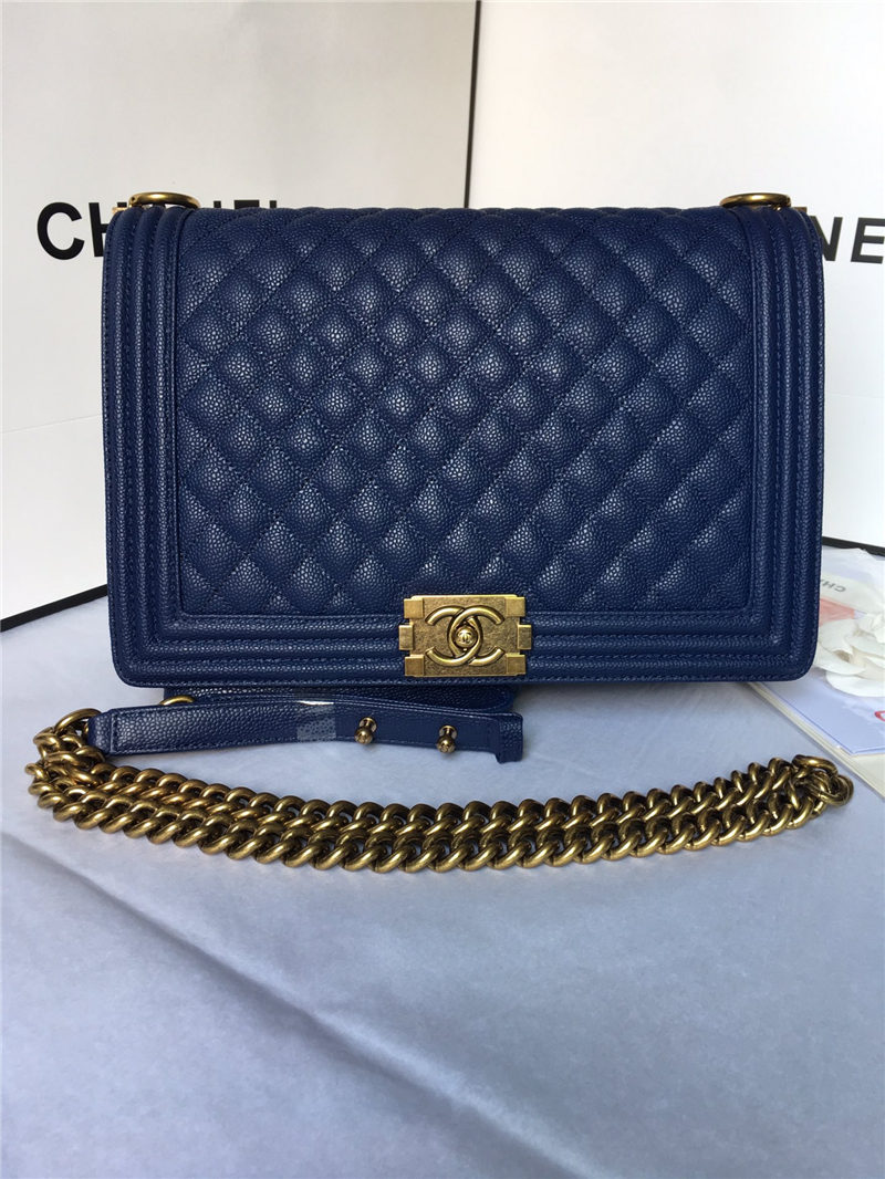 MAXI BOY Chanel HANDBAG Grained Calfskin Navy Blue High