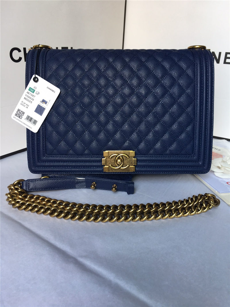 MAXI BOY Chanel HANDBAG Grained Calfskin Navy Blue High