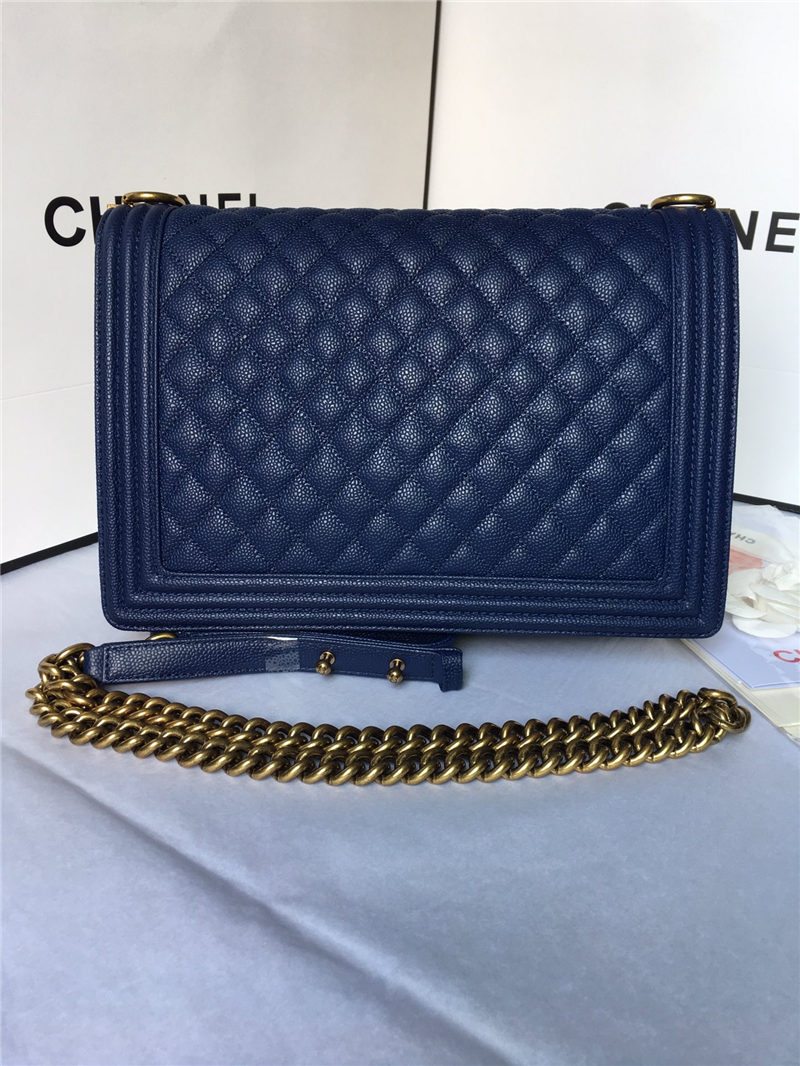 MAXI BOY Chanel HANDBAG Grained Calfskin Navy Blue High