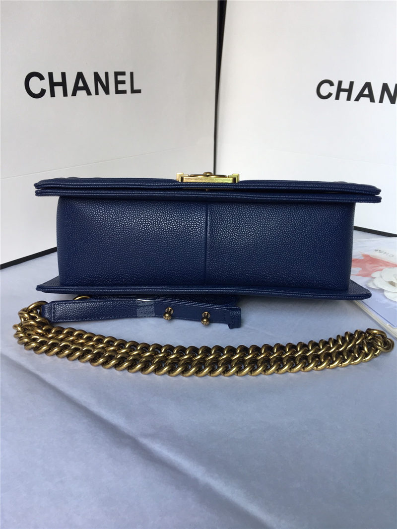 MAXI BOY Chanel HANDBAG Grained Calfskin Navy Blue High