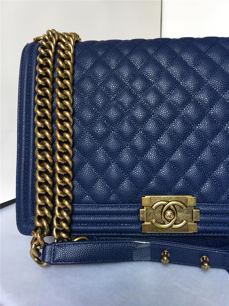 MAXI BOY Chanel HANDBAG Grained Calfskin Navy Blue High