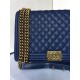 MAXI BOY Chanel HANDBAG Grained Calfskin Navy Blue High