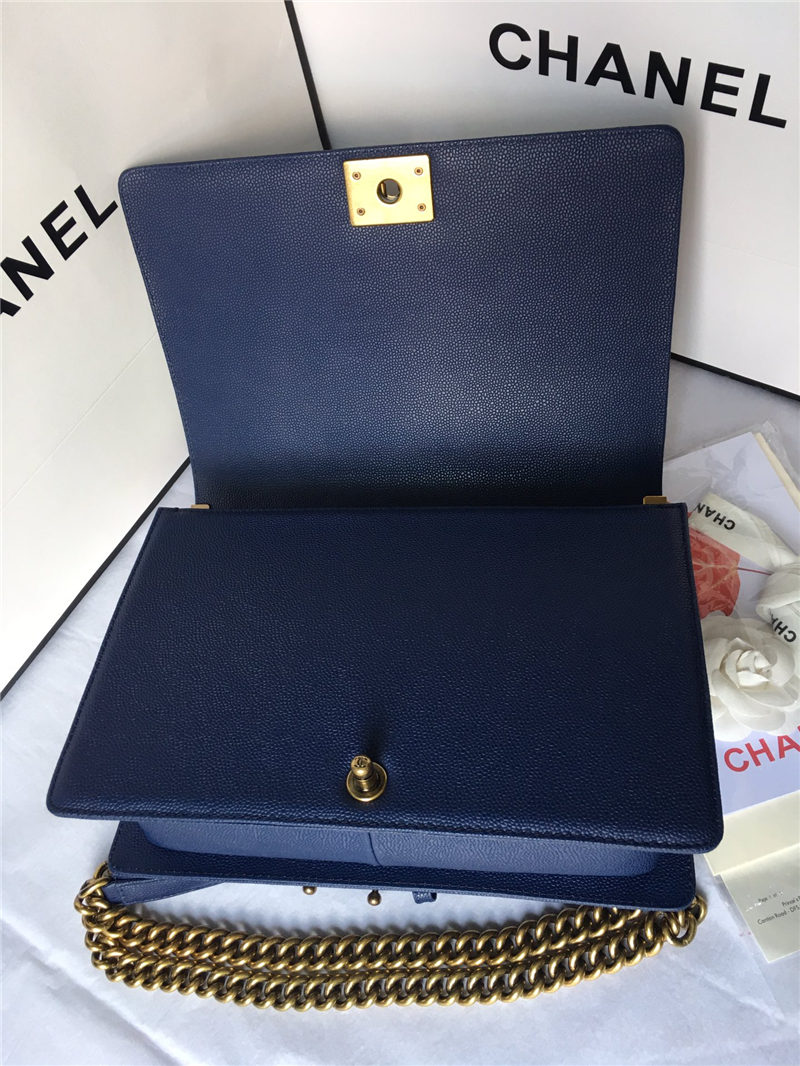 MAXI BOY Chanel HANDBAG Grained Calfskin Navy Blue High