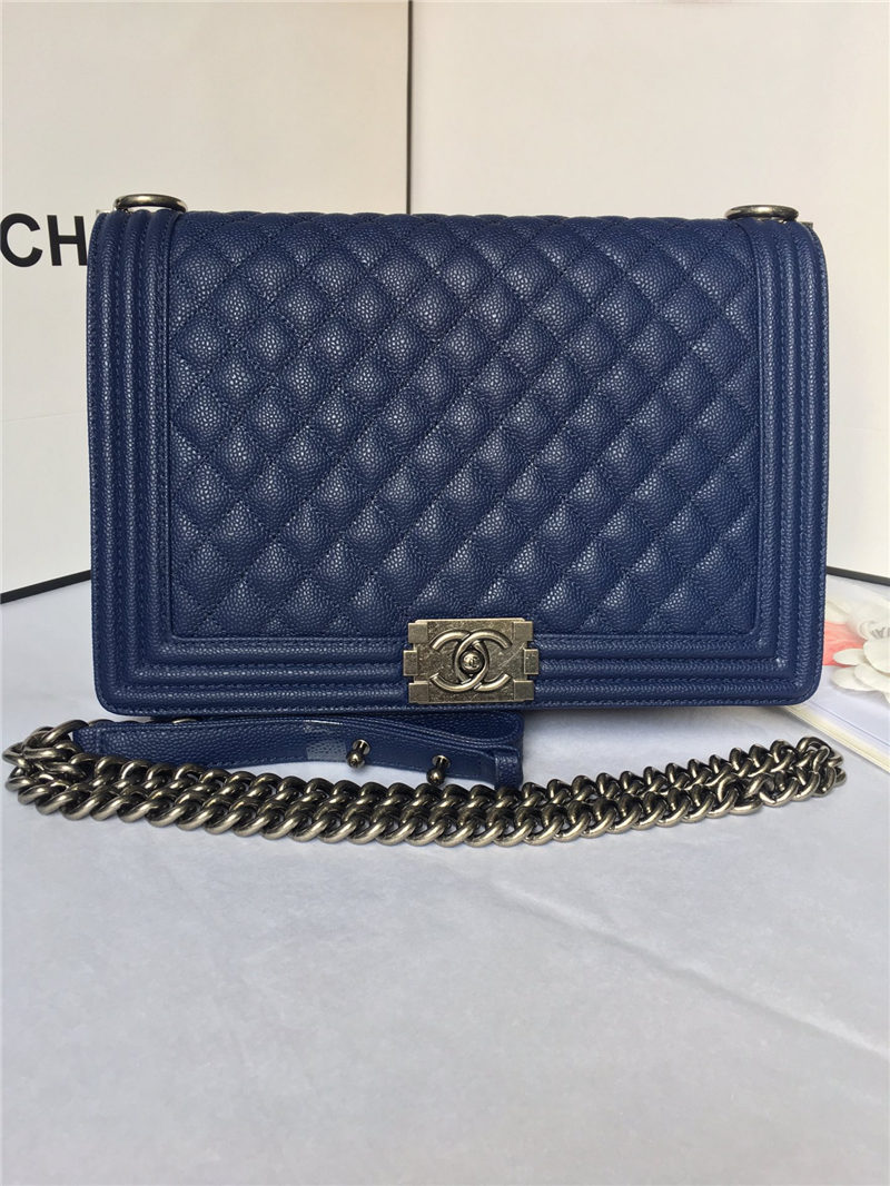 MAXI BOY Chanel HANDBAG Grained Calfskin Navy Blue High