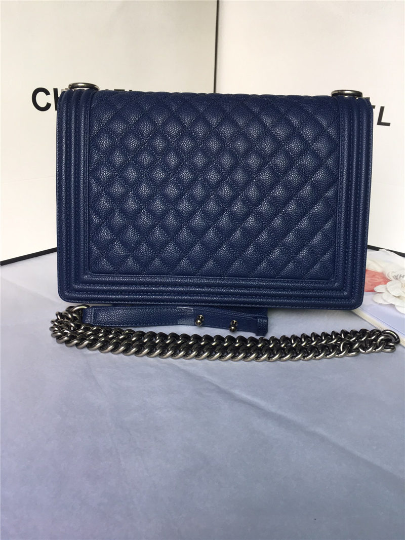 MAXI BOY Chanel HANDBAG Grained Calfskin Navy Blue High