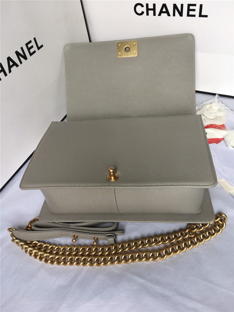 MAXI BOY Chanel HANDBAG Grained Calfskin Gray High