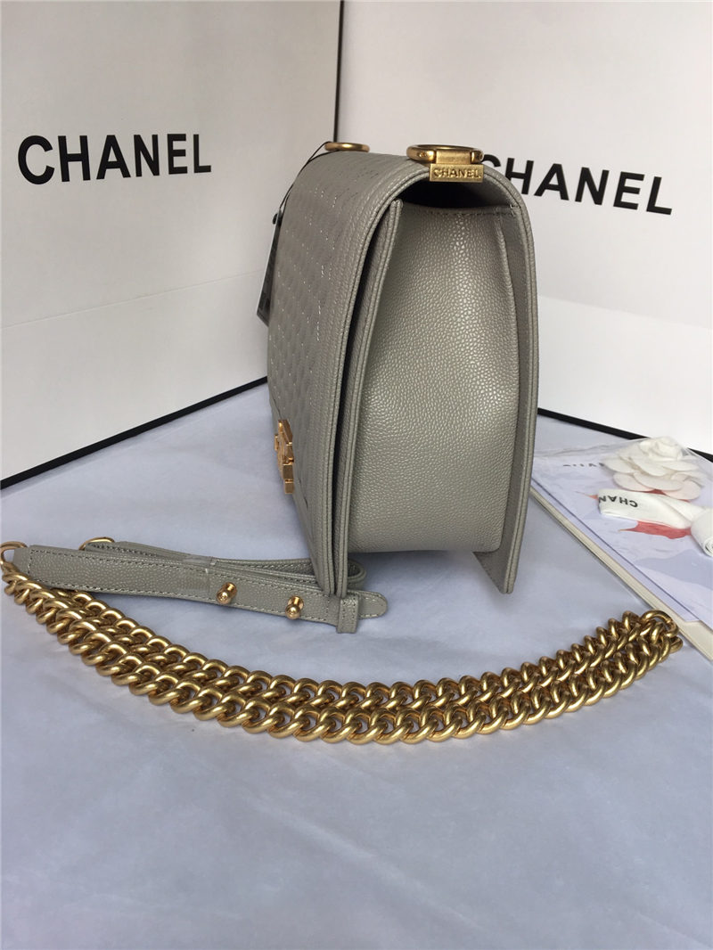 MAXI BOY Chanel HANDBAG Grained Calfskin Gray High