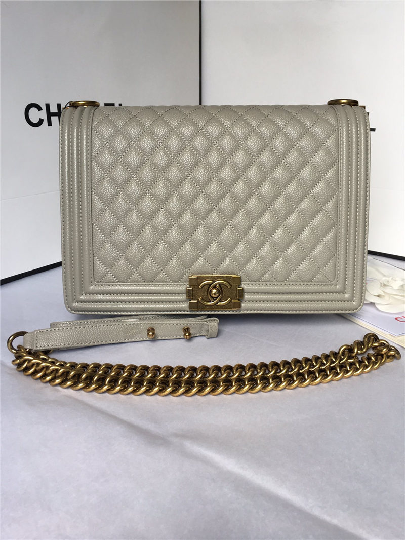 MAXI BOY Chanel HANDBAG Grained Calfskin Gray High