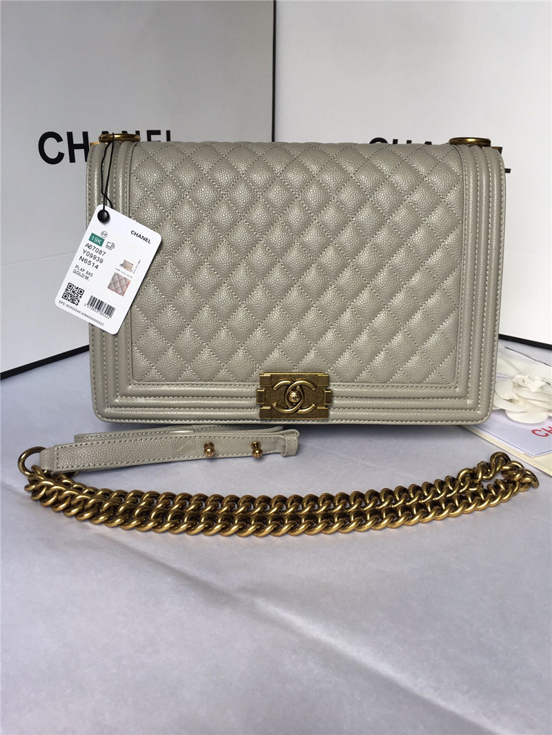 MAXI BOY Chanel HANDBAG Grained Calfskin Gray High