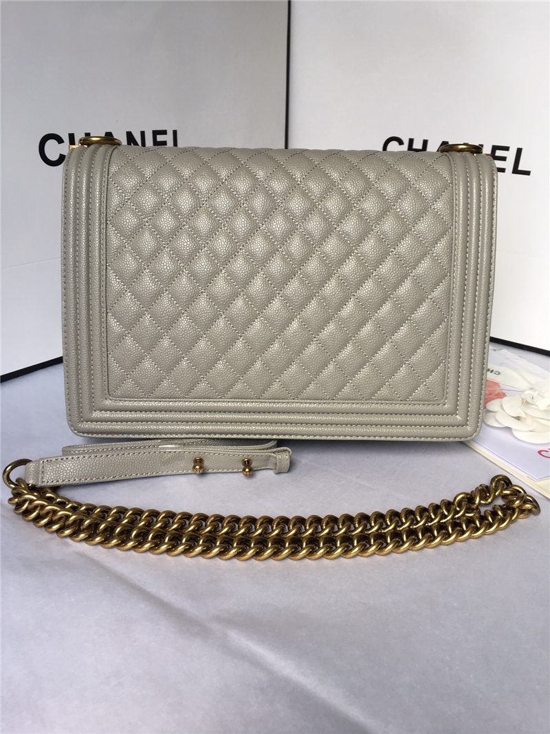 MAXI BOY Chanel HANDBAG Grained Calfskin Gray High