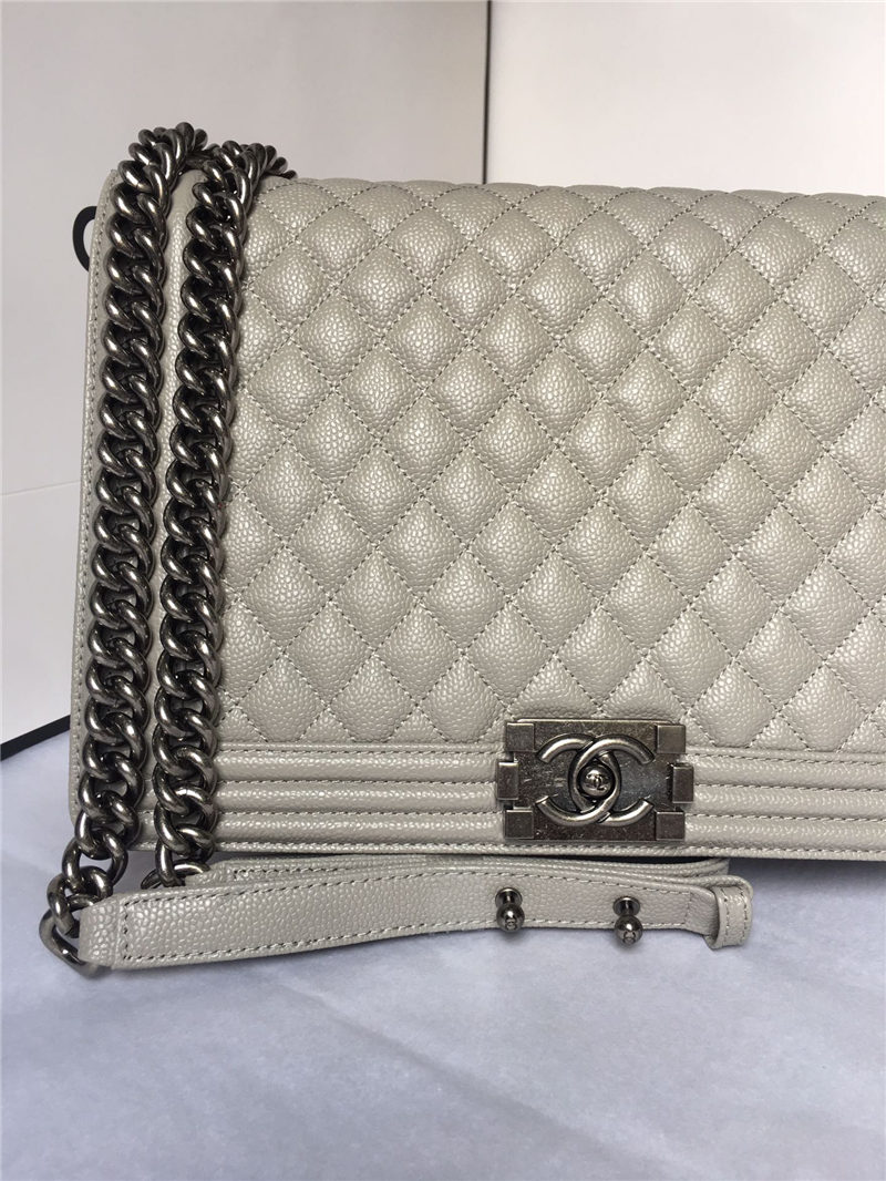 MAXI BOY Chanel HANDBAG Grained Calfskin Gray High