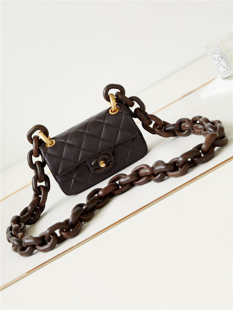 Chanel MINI FLAP BAG AS4165 Lambskin & Ash-Wood Brown High