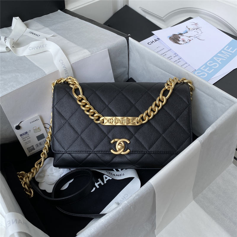 Chanel FLAP BAG Grained Calfskin & Gold-Tone Metal AS2764 Black A