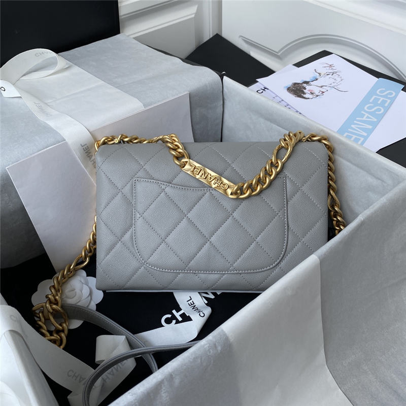 Chanel FLAP BAG Grained Calfskin & Gold-Tone Metal AS2764 Grey A