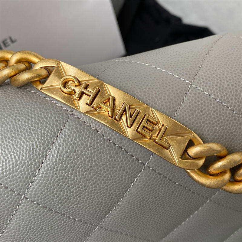 Chanel FLAP BAG Grained Calfskin & Gold-Tone Metal AS2764 Grey A