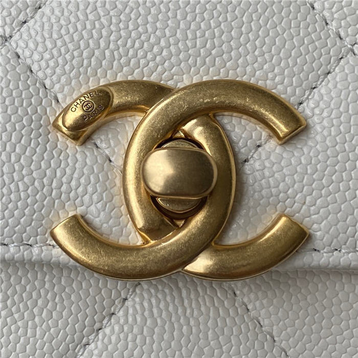 Chanel FLAP BAG Grained Calfskin & Gold-Tone Metal AS2764 White A