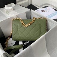 Chanel FLAP BAG Grained Calfskin & Gold-Tone Metal AS2764 Green A