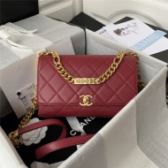 Chanel FLAP BAG Grained Calfskin & Gold-Tone Metal AS2764 Burgundy A