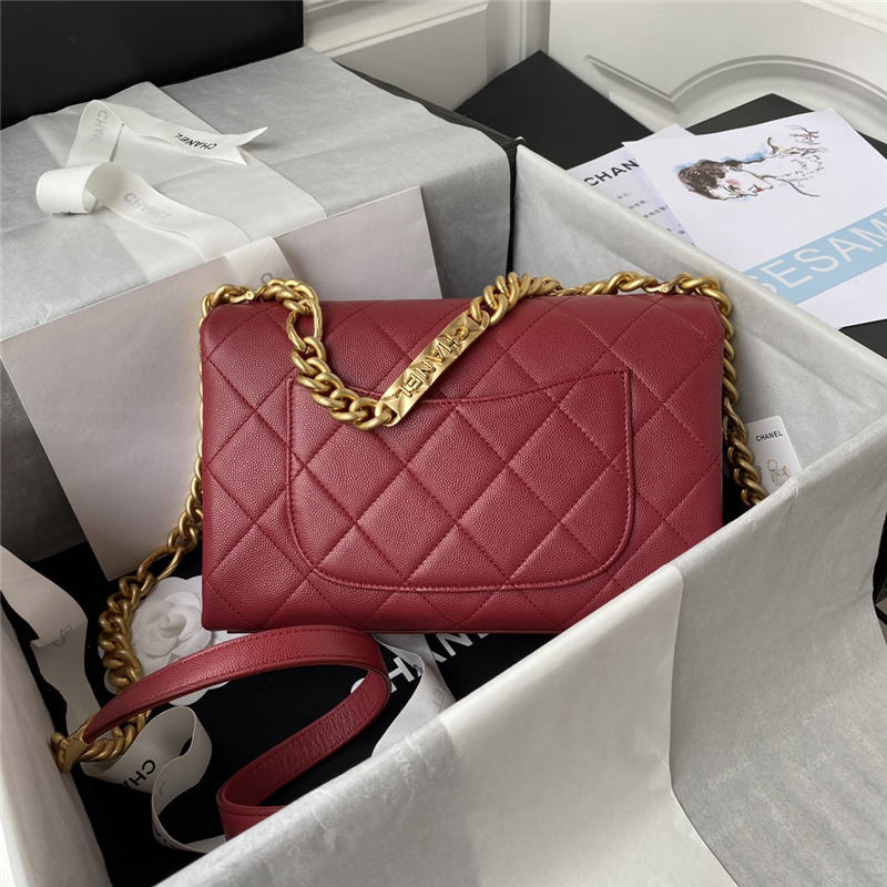 Chanel FLAP BAG Grained Calfskin & Gold-Tone Metal AS2764 Burgundy A