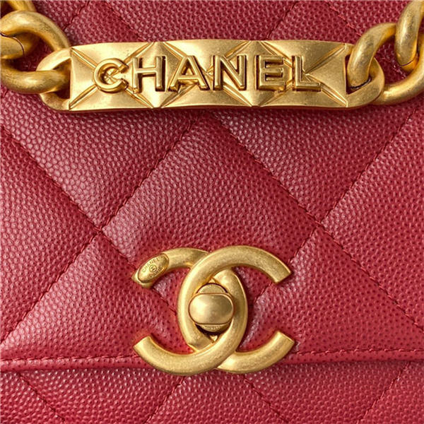 Chanel FLAP BAG Grained Calfskin & Gold-Tone Metal AS2764 Burgundy A