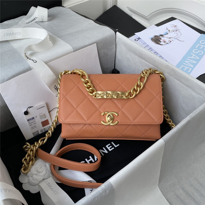 Chanel MINI FLAP BAG Grained Calfskin & Gold-Tone Metal AS2711 Orange A