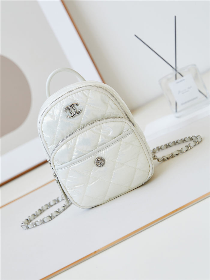 Chanel BACKPACK AS4366 Nylon & Silver-Tone Metal White A